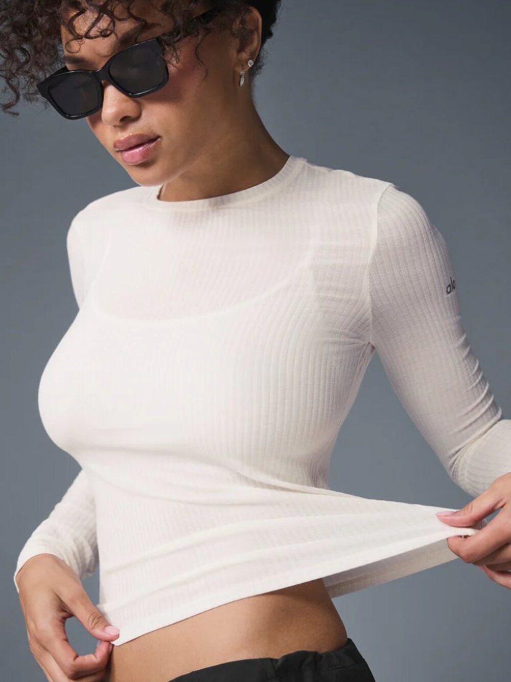 Alo Ribbed Sea Coast Long Sleeve Ivory XS - Picture 4 of 5